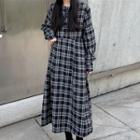 Long-sleeve Plaid A-line Long Dress As Shown In Figure - One Size