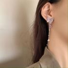 Butterfly Rhinestone Faux Pearl Fringed Earring 1 Pair - Silver - One Size