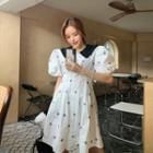 Lace-collar Pintuck-waist Dress