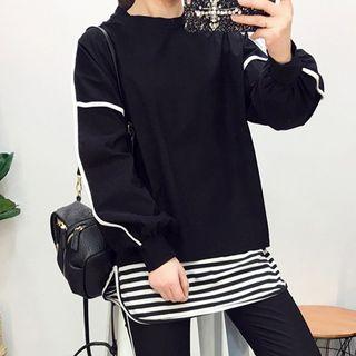 Set: Striped Tank Top + Contrast Trim Sweatshirt + Sweatpants