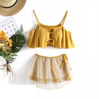 Set: Mock Two-piece Tankini + Lace Swim Skirt