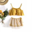 Set: Mock Two-piece Tankini + Lace Swim Skirt