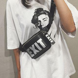 Lettering Faux Leather Waist Bag