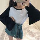 Color-block Long-sleeve Loose-fit T-shirt / Plain Skort