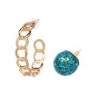 Non-matching Glitter Bead & Chain Open Hoop Earring