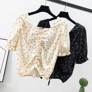 Floral Drawstring Chiffon Crop Top