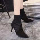 Knit Panel High-heel Ankle Boots
