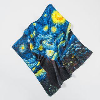 Star Night Print Silk Scarf Blue - One Size