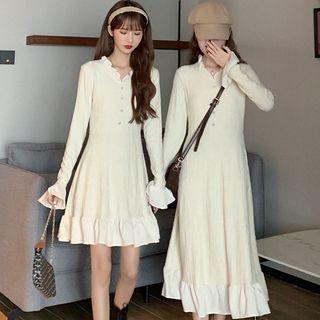 Flared-cuff Glitter Ribbed Knit Dress