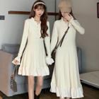 Flared-cuff Glitter Ribbed Knit Dress