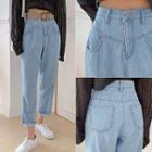 Seam-trim Distressed Straight-cut Jeans