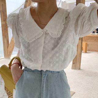 Plain Cut Out Puff Short Sleeve Shirt