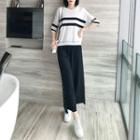 Elbow-sleeve Two-tone T-shirt / Cropped Wide-leg Pants / Set