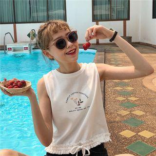 Printed Drawstring Frill Trim Tank Top