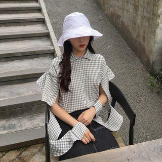 Plaid Ruffle Trim Short Sleeve Shirt