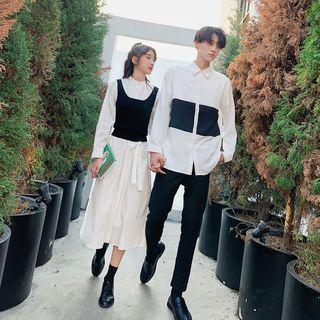 Couple Matching Color Block Shirt / Long-sleeve Dress / Pants