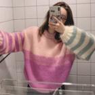 Striped Color Block Sweater Pink & Purple - One Size