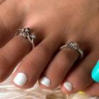 Set: Flower Toe Ring + Rhinestone Toe Ring Silver - One Size