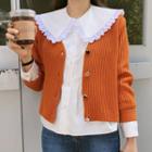 Slit-detail Rib-knit Cardigan Dark Orange - One Size