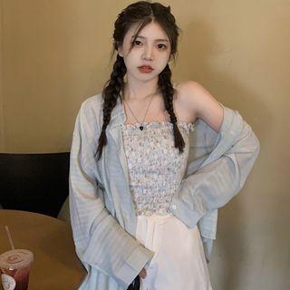 Floral Ruched Camisole Top / Long-sleeve Shirt