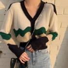 Striped Cardigan Off-white & Black & Green - One Size