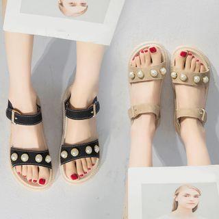 Faux Pearl Buckled Sandals