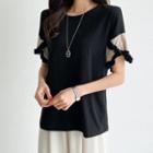 Frill-trim Color-block Top Black - One Size