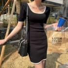 Square-neck Piped Slim Knit Dress
