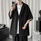 Elbow-sleeve Notch Lapel Shirt / Crew Neck T-shirt / Pants / Set