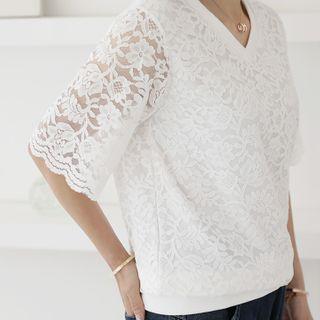 V-neck Lace Blouson Top