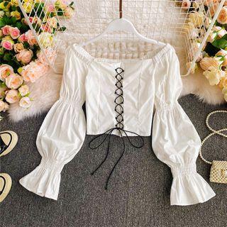 Off-shoulder Lace-up Bell-sleeve Blouse