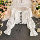Off-shoulder Lace-up Bell-sleeve Blouse