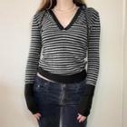 Long Sleeve V-neck Striped Knitted Crop Sweatshirt