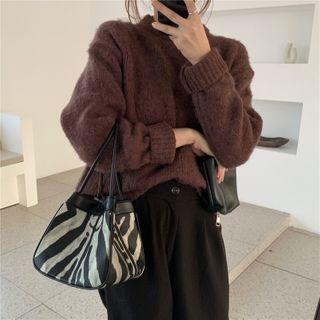 Zebra Print Faux Leather Shoulder Bag Black - One Size