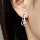 Heart Rhinestone Dangle Earring 1 Pc - Silver - One Size