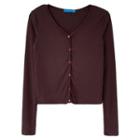 Long-sleeve V-neck Button-up T-shirt Coffee - One Size