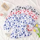 Flower-print V-neck Peplum Shirt