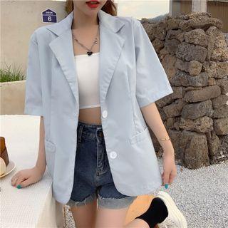 Plain Pocket-detail Short-sleeve Blazer