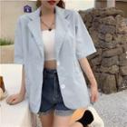 Plain Pocket-detail Short-sleeve Blazer