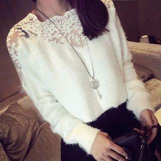 Lace Panel Furry Sweater