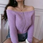 Long-sleeve Fluffy Zip Knit Top Purple - One Size