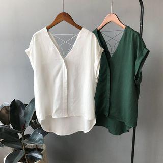 Cross Back V-neck Chiffon Blouse