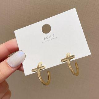 Cross Alloy Open Hoop Earring A085 - 1 Pair - 925 Silver - Gold - One Size