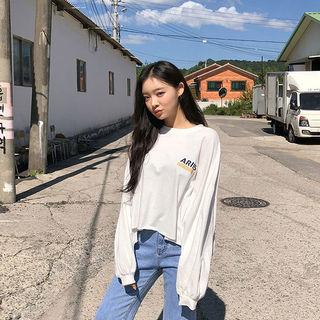 Letter Drop-shoulder Crop Pullover