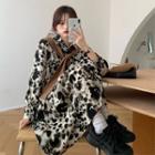 Long-sleeve Printed Shirtdress With Knit Shawl
