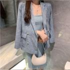 Double-breasted Blazer / Sleeveless Lace Panel Midi Dress