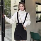 Turtleneck Ribbed Sweater / Mini Pencil Skirt With Suspender