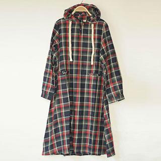 Long-sleeve Hooded Plaid Dress
