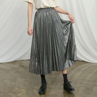 Band-waist Pleated Skirt Silver - One Size