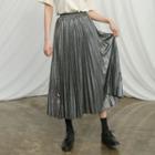 Band-waist Pleated Skirt Silver - One Size